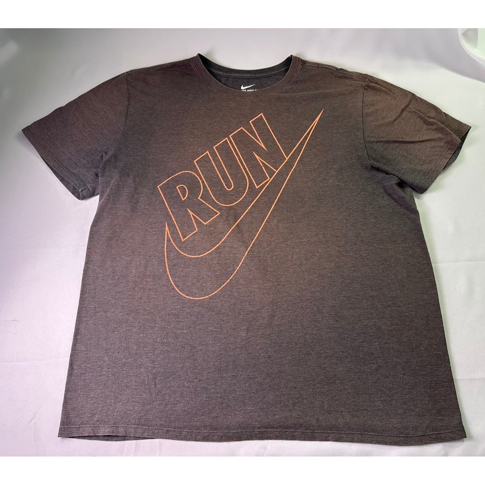 Nike RUN Swoosh Graphic T-Shirt XL Brown Athletic Cut Training Gym Workout Tee